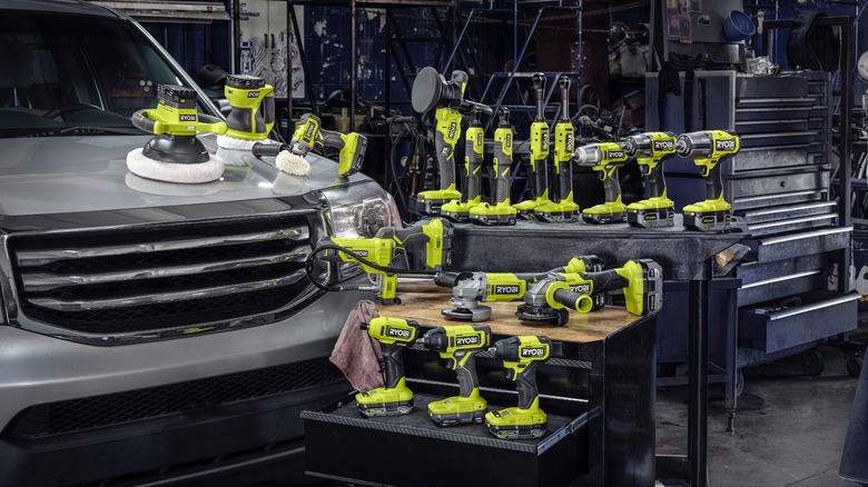 Ryobi tools in garage