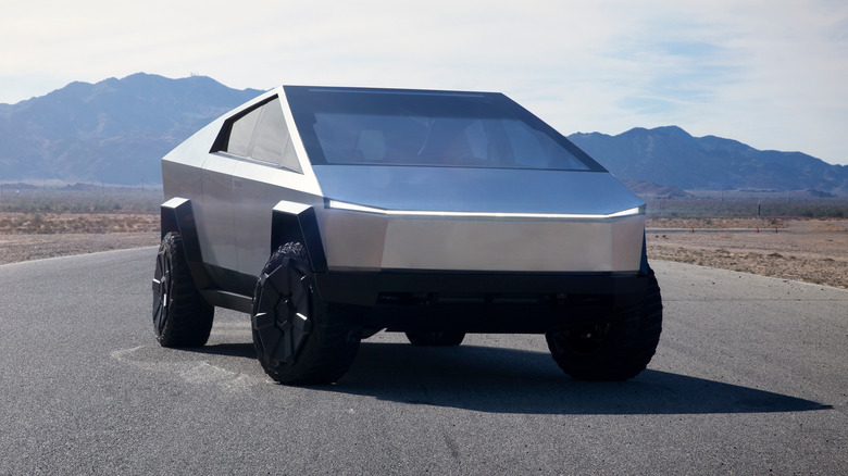 Tesla Cybertruck on a road.