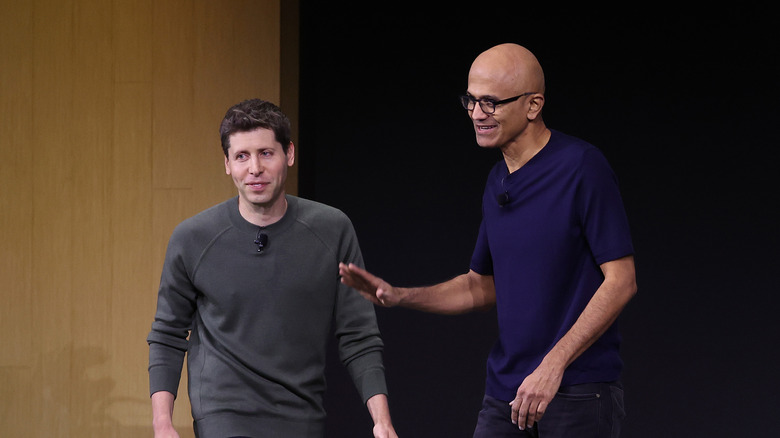 Former OpenAI CEO Sam Altman with Microsoft CEO Satya Nadella 