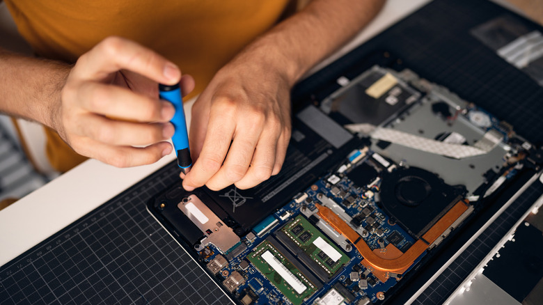 man working on computer